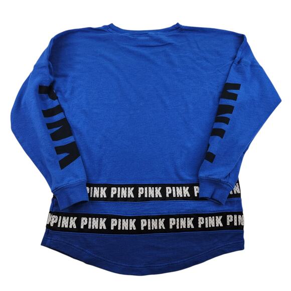 Victorias Secret Pink Sweater Womens Small Blue Black Striped Jersey Oversized - Picture 3 of 14